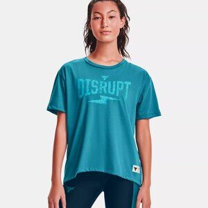 Under Armour Women's Project Rock Disrupt Short Sleeve 1356986-446 Acadia NWT